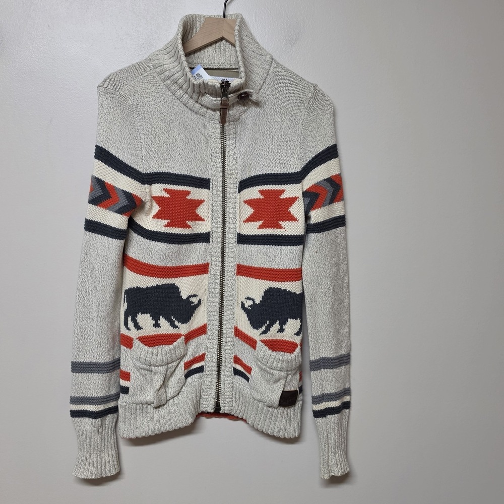 Superdry Unisex Western Buffalo Knit Cardigan Sweater Full Zip Small $250 Cotton